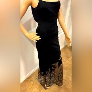 Nicole Bakti Black and Gold Glamour Designer  Maxi Dress with fish tail bottom